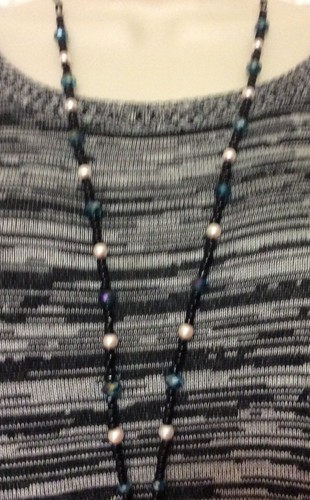 Necklace Lanyard Handmade Overall Length 36 In Pearl Black Blue Crystal Bead J3 - Picture 5 of 5