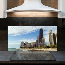 Kitchen Splashback Toughened Glass Cooker Panel Chicago Skyscrapers View 120x60