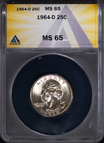1964-D Silver 25c Washington Head Quarter MS 65 New ANACS # 7696139 + Bonus