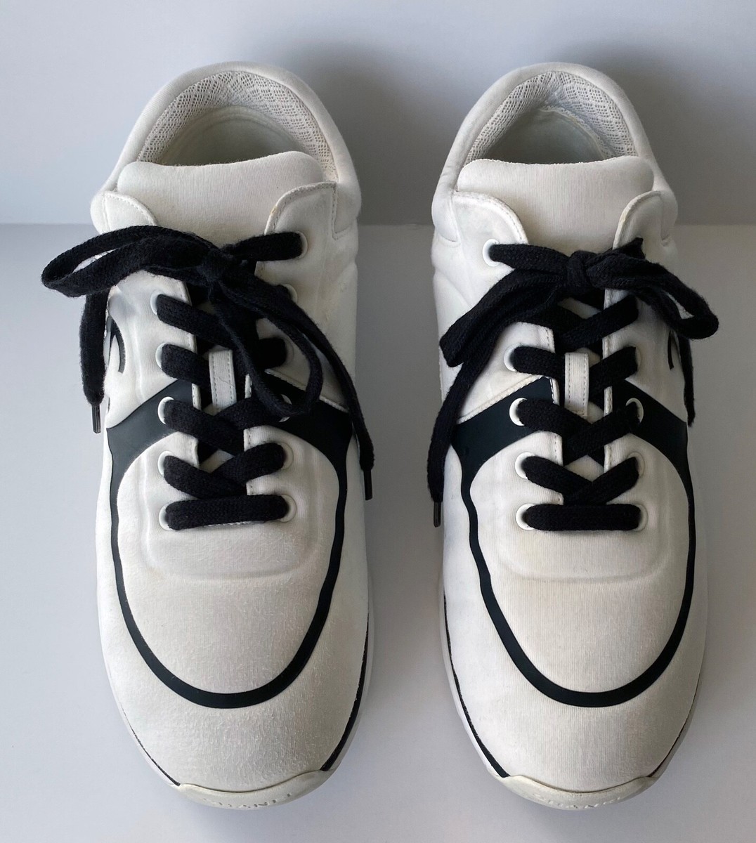 CHANEL WHITE BLACK CC LOGO FABRIC SNEAKERS 42 | eBay CHANEL WHITE BLACK CC LOGO FABRIC SNEAKERS 42 | eBay