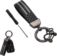 USA Flag Key Chain with Zinc Alloy Rings, 360° Rotatable Anti Lost D-Ring