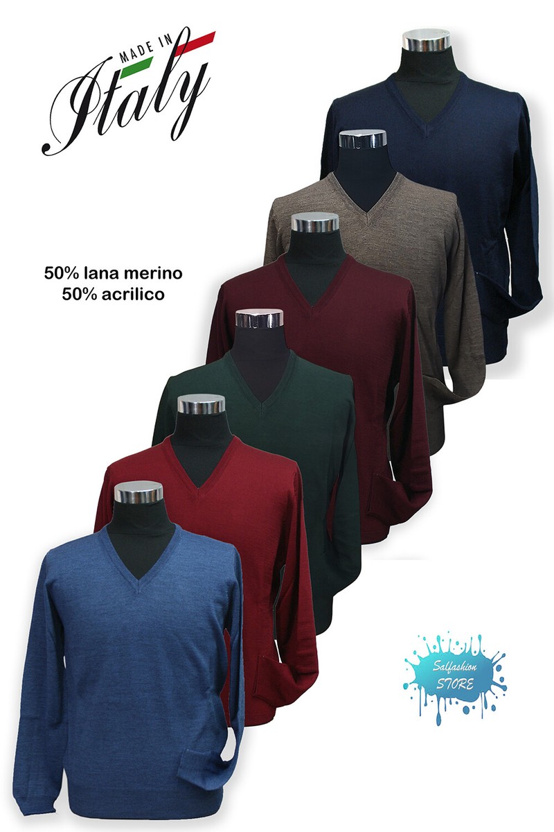 Pull Homme En Laine Mérinos D'Italie - Col Haut Demi-Cou, 50% Laine Mérinos 50% Acrylique, Neuf Avec étiquettes