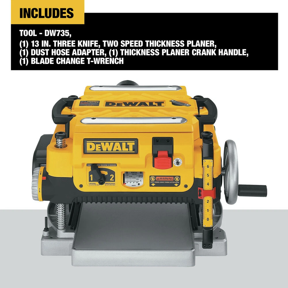 DEWALT 15 Amp 13 in. Corded Heavy-Duty Thickness Planer, (3) Knives, In/Out  Feed Tables, and Mobile Thickness Planer Stand DW735XW7350 - The Home Depot