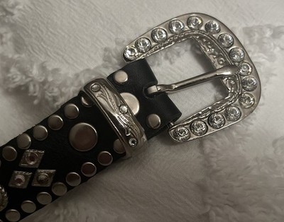 Kippys Western Black Belt with Crystal Rhinestone Buckle KIPPYS Cowboy Swarovski Crystal Bling Silver Black Leather  main image 3
