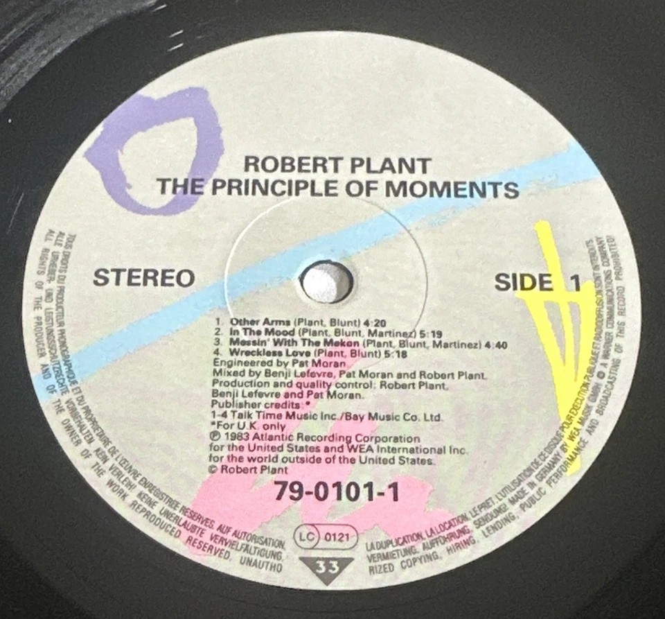 Robert Plant The Principle Of Moments Vinyl Lp Record Rock VG+ / VG+ Condition - Image 4 of 4