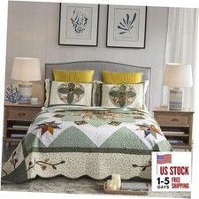 Quilts Queen Size Patchwork Bedspread Queen 90 x 98 inch Green Floral Star