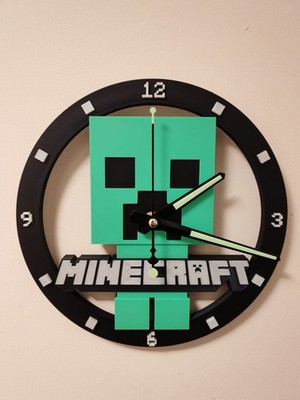 Minecraft Creeper Glow in the Dark Wanduhr - NEU - Lautlos