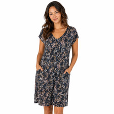 Pure Jill T Shirt Dress Womens Medium Blue Floral Short Sleeve Pockets Cotton