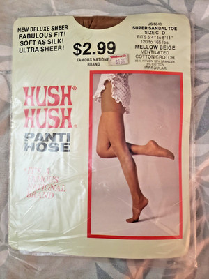 Vtg NOS Hush Hush Panti Hose Super Sandal Toe Size C-D Mellow Beige