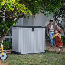 Keter 880L Garden Storage Box Outdoor Shed Bin Store Lockable Grey Black