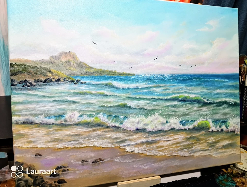 Art 24"/16" CRIMEA Mar Negro. Pintura al óleo original, lienzo estirado. Foto 2 de 4