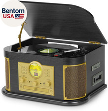 All-In-One Vinyl Record Player with Bluetooth, CD, Cassette Tape, AM/FM Radio, U