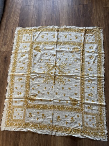 Rare Antique Mediterranean Heavy Silk Textile - Hand-Stitched Gold Tambour Work