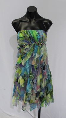 Cache Women's Ruffled Strapless Scarf Hem Mini Party Dress AC2 Vintage Size: 4