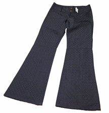 alice + olivia Black Jacquard Geometric Flared Dress Pants Pockets Button 4 RARE