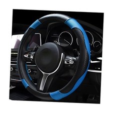 Car Steering Wheel Cover, 15 Inch Carbon Fiber Leather Stitching Black Blue