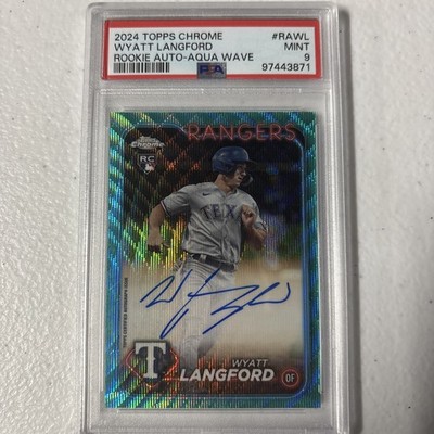 2024 Topps Chrome Wyatt Langford Rookie Aqua Wave Auto #035/199 PSA 9