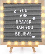 LED Felt Letter Board with Stand - 10x10" Custom Message Sign, Grey