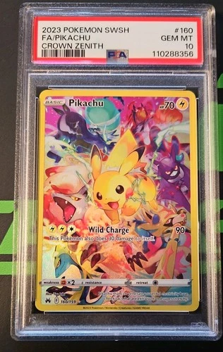 Pokémon Pikachu TCG Crown Zenith Holo Full Art Secret Rare Card PSA 10, 160/159