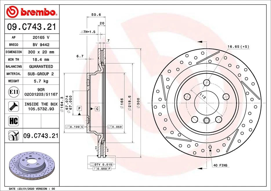 2x BRAKE DISC 09.C743.21 FOR MINI COUNTRYMAN CLUBMAN B37 C15 A 1.5L 3cyl 2.0L - Image 2 of 4