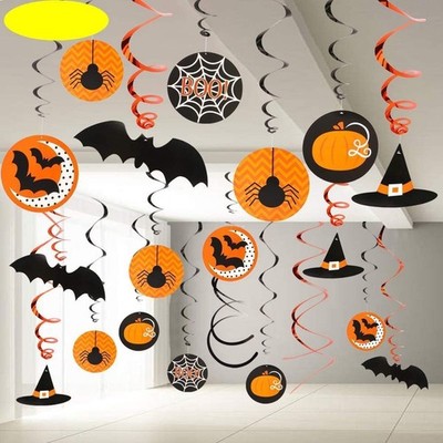 Dekoset HALLOWEEN mit Hexen Fledermäuse Kürbisse Deckendeko Partydeko - 30 Teile