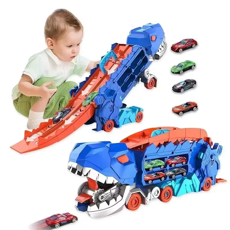 Foldable Dinosaur Transport Truck with Sliding Track T-Rex Transformation Toy - Image 2 of 4