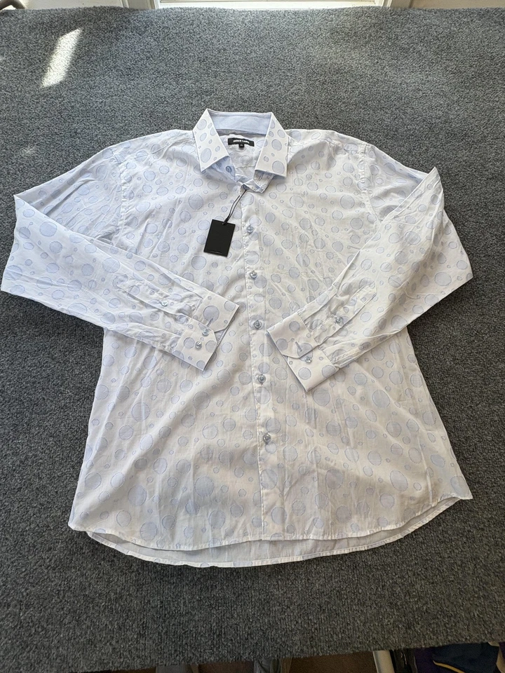 Jared Lang Shirt Mens XL White Blue Polka Dot Jacquard Long Sleeve Button Down - Image 2 of 4