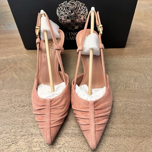 Vince Camuto Leather Ruched Slingback Pumps Kelten Pale Pink Sz 7 Buckle NEW - Picture 2 of 15