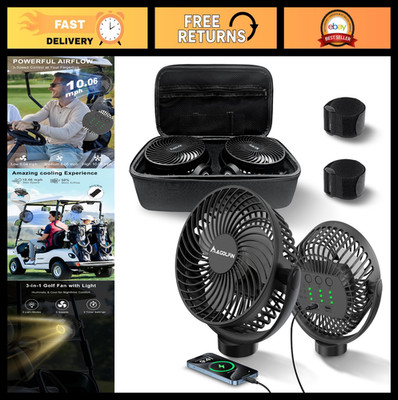 2-Pack Rechargeable Magnetic Golf Cart Fans with Carrying Case, 12000mAh Battery