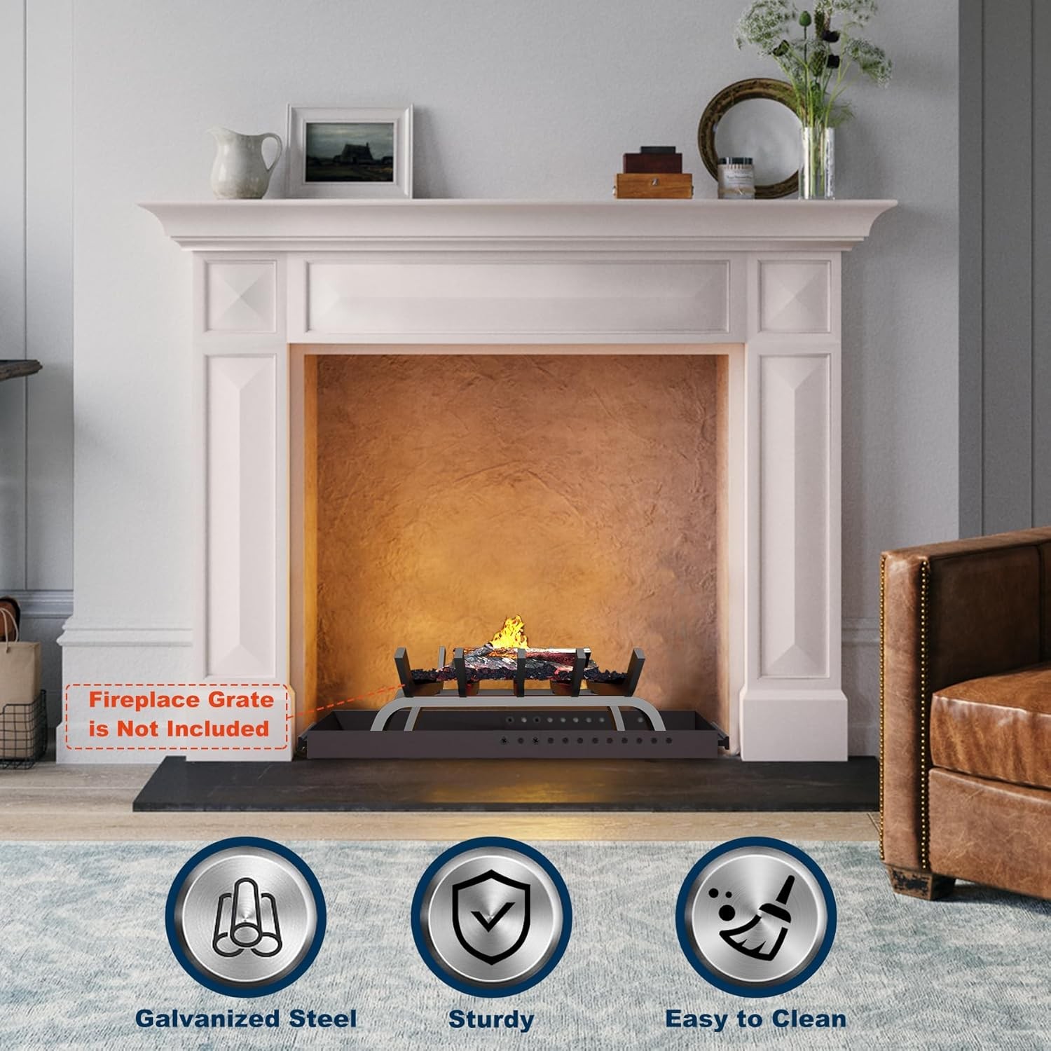 Rectangle Fireplace Tray Small Size,13" Front to Back Adjustable Ash Pan for... 