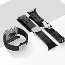 Advanced Silicone Band Metal Butterfly Buckle for Apple Watch Ultra 10 9 8 7 6 5