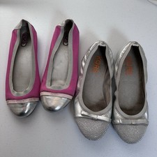 Lot Of 2 Michael Kors Enzo Girls Slip On Shoes Us Size 4 Silver Pink Rhinestones