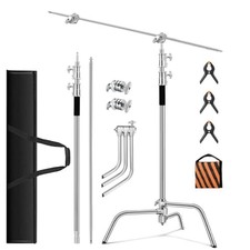 Heavy Duty C Stand 10.8ft/330cm with Boom Arm 100 Stainless Steel Silver