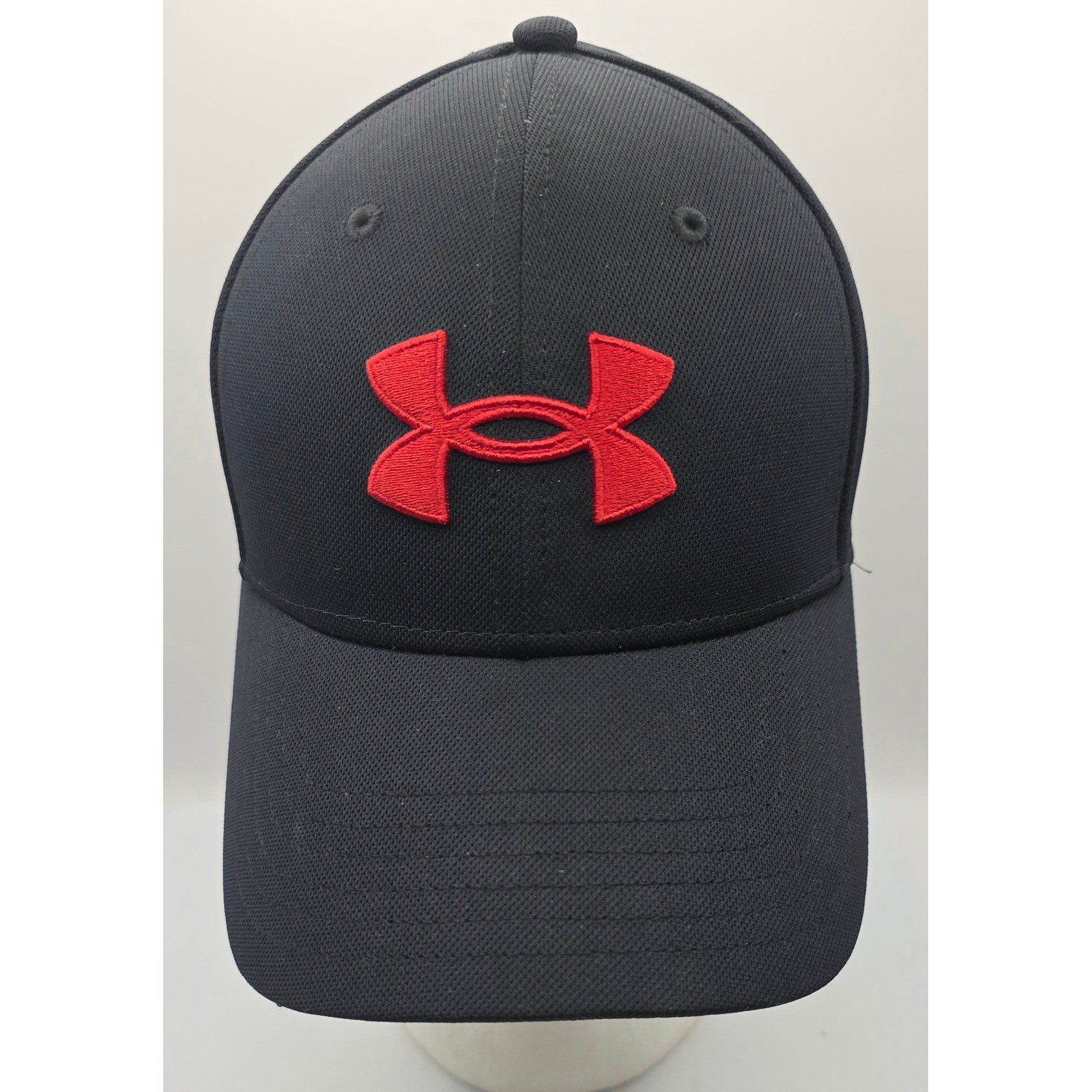 Under Armour Hat Cap Fitted Stretch S/M Black Red Logo Activ