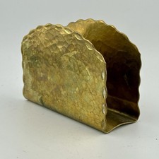 Hammered Brass Scalloped Napkin Holder Rainbow Patina 1960s VTG