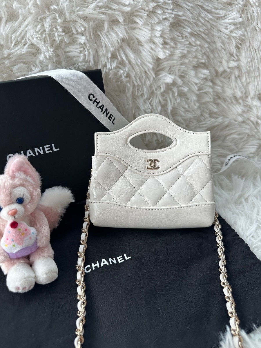 CHANEL 31 Bag Super Mini White Gold Hardware Shoulder Handbag For