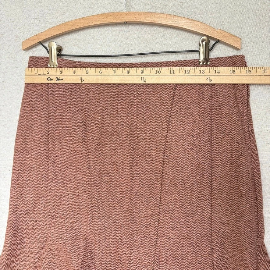 VTG Y2k United Colors of Benetton Tweed Wool Pink Herringbone Midi Skirt Flared - Image 4 of 4