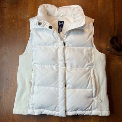 GAP Y2K White Goose Down Puffer Vest Zip Up & Snaps Blue Label Women's Med Clean
