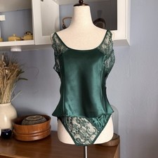 Vtg 90s Victoria's Secret Second Skin Satin Lace Cami Panty Set Size M Green