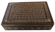 Vintage 30/40er Jahre Holz Dose Schmuckdose Handarbeit Intasien Holz Perlmutt