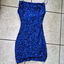 Windsor Blue Sequin Cowl Neck Spaghetti Strap Bodycon Mini Dress S W1MPS190E