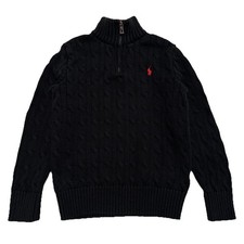 Polo Ralph Lauren Boy's 1/4 Zip Cable Knit Cotton Sweater Black Size 7