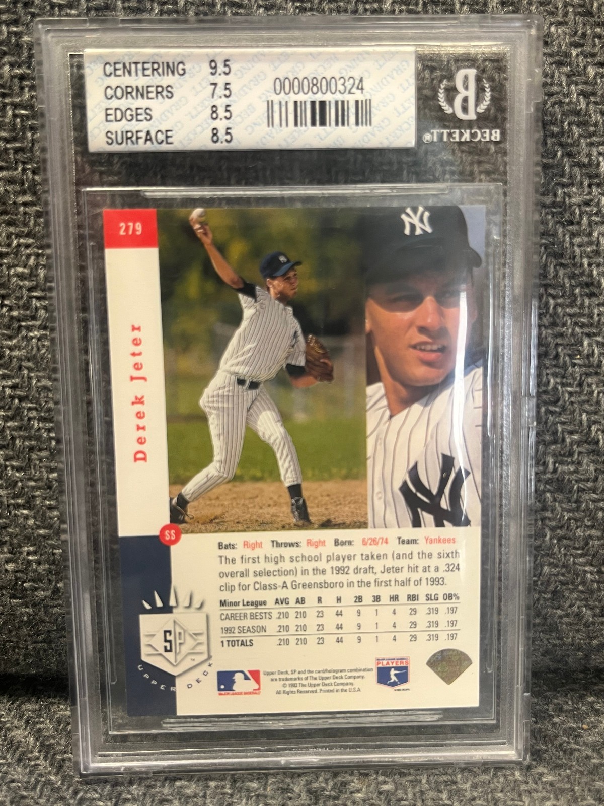 Derek Jeter 1993 SP Foil Rookie #279 PSA 8 New York Yankees Captain view 2
