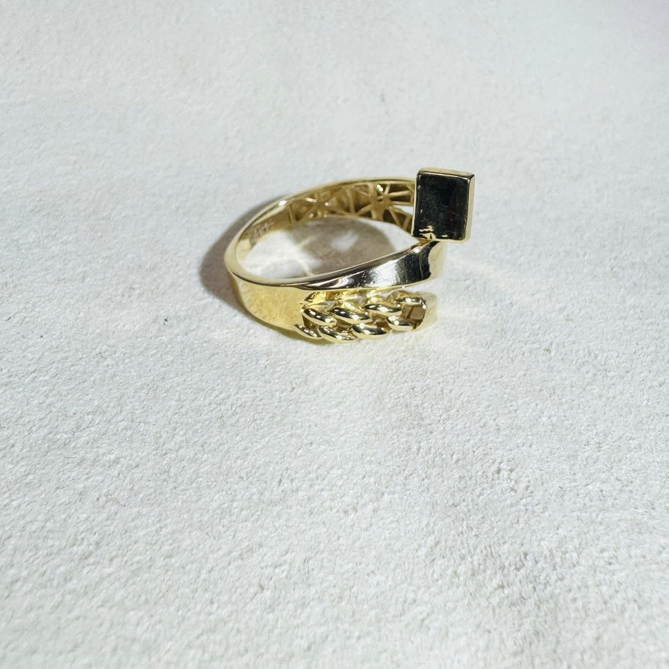 Solid 14K Yellow Gold Abstract Chain Nail Wrap Ring Size 7.25 - Image 4 of 4