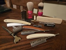 Vintage Lot of Shaving Brushes, Razors Accessories Bundle FOR PARTS SOLD AS IS