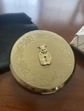 NEW Stratton Gold Compact Lucky Billiken Crystals Enamel 3" w/Pouch & Box