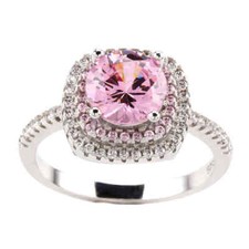 1.50Ct Pink Round Cut CZ Double Halo Engagement Ring Solid 925 Sterling Silver