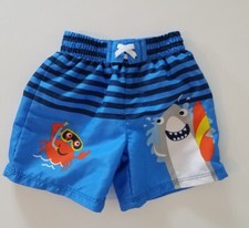 Wonder Nation Boy's Swim Trunks Shorts Lined Blue, Shark Crab Size 6-9 Months