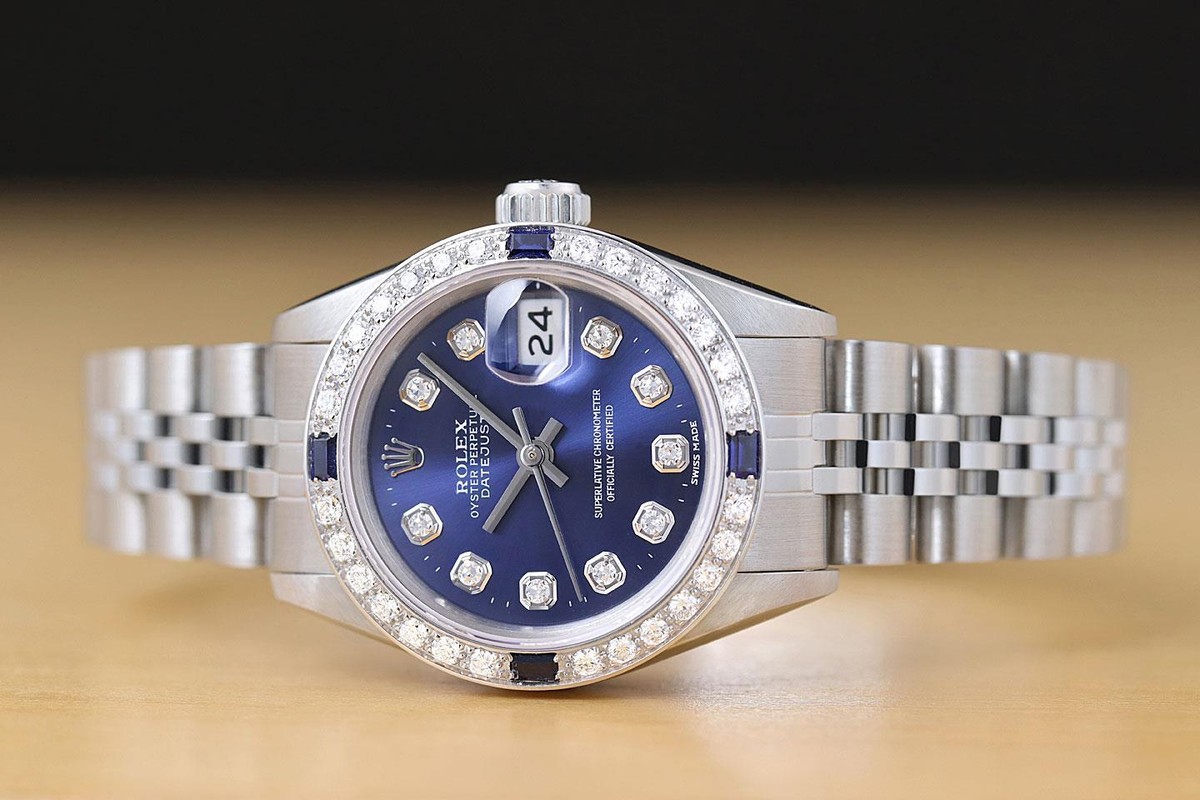ROLEX レディース 時計 クオーツ ROLEX LADIES DATEJUST 69174 BLUE DIAL 18K WHITE GOLD SS DIAMOND