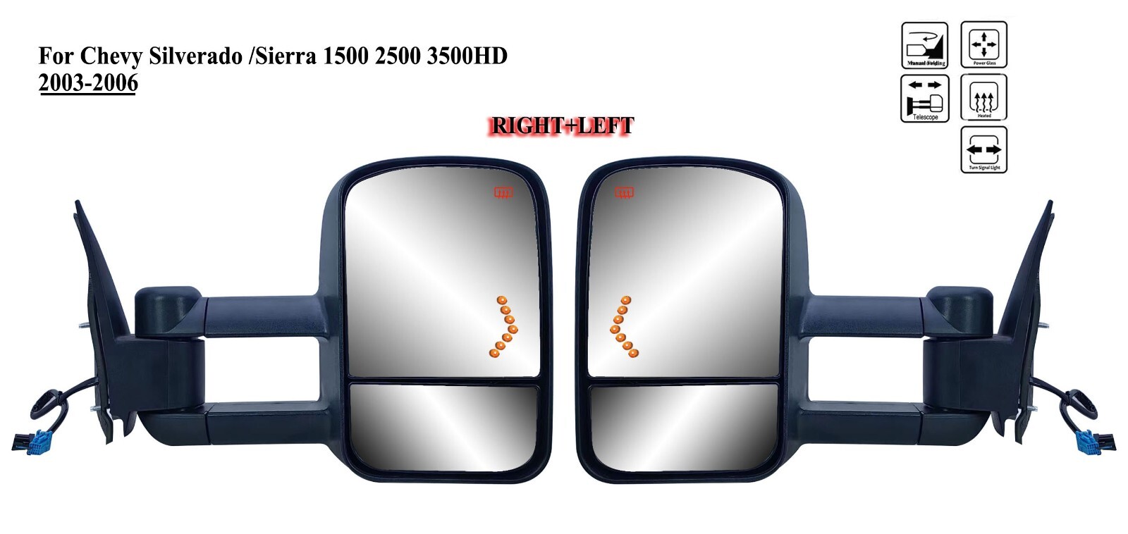 2003-2006 Chevy Silverado Sierra Left Right Side Tow Mirrors Pair